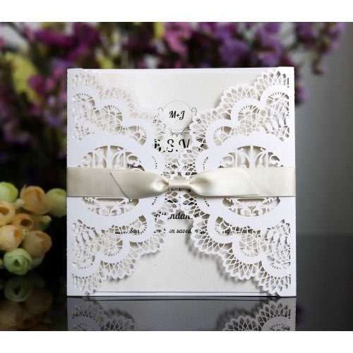 White Laser Wedding Invitation Holder Wedding Card
